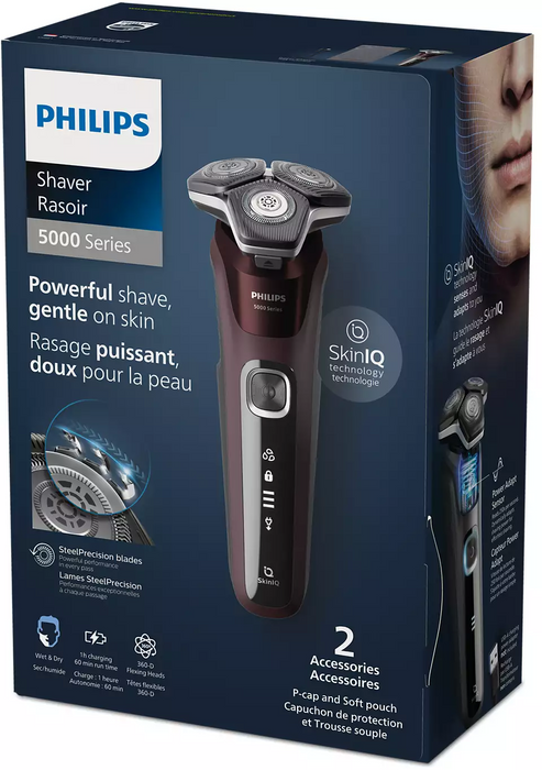 Rasoir rechargeable pour homme, bordeaux, sec et humide, Philips Series 5000