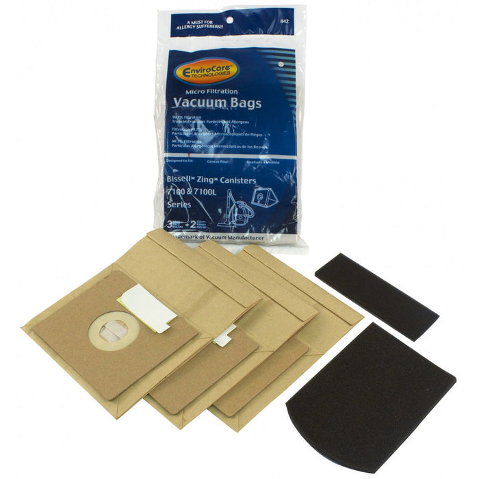 Sacs en papier pour aspirateur Bissell Zing 7100 et 7100L, (paquet de 3 sacs et filtres)