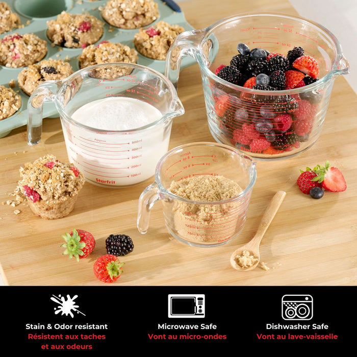 Ensemble de 3 tasses à mesurer en borosilicate 250, 500 et 1000 ml, Starfrit