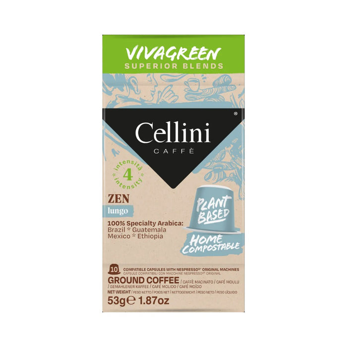 Capsules de café Zen lungo, biodégradable, compatible Nespresso, Cellini (boîte de 10)