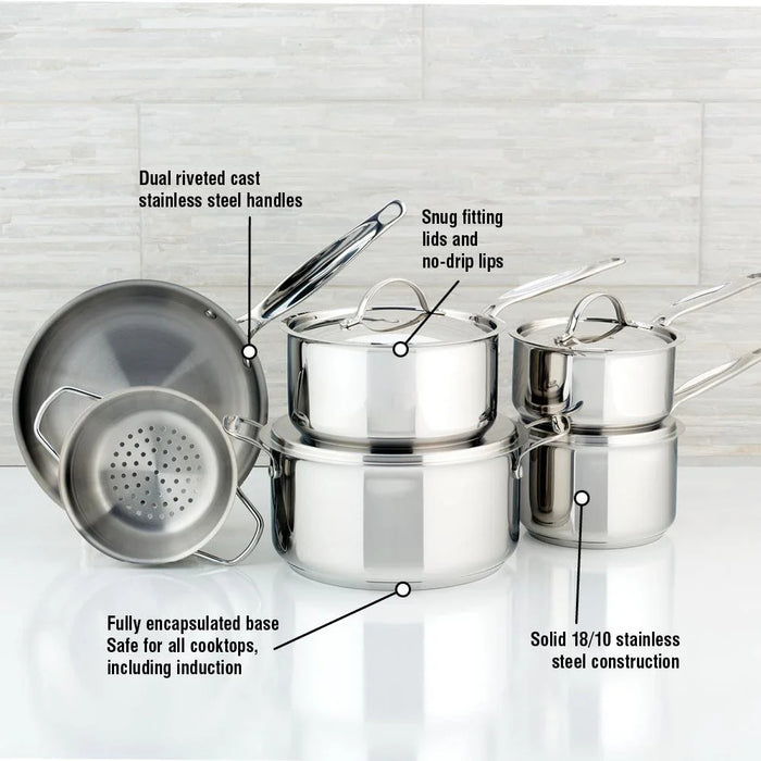 Ensemble de batterie de cuisine, 10 pièces, acier inoxydable, Confederation, Meyer