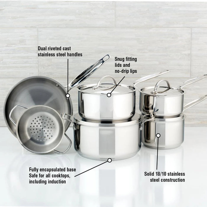 Ensemble de batterie de cuisine, 10 pièces, acier inoxydable, Confederation, Meyer