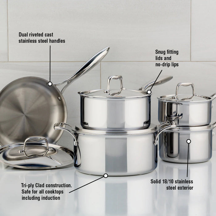 Ensemble de batterie de cuisine, 10 pièces, acier inoxydable, 3 plies, SuperSteel, Meyer