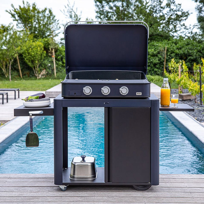 Plancha 3 feux ENOSign, fonte émaillée, bleu marine, ENO