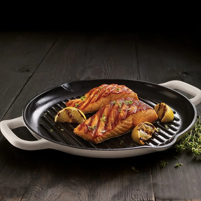 Poêle à griller 32 cm, fonte émaillée, blanche, Ricardo
