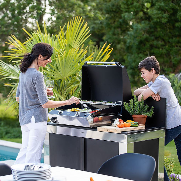 Plancha 2 feux Bergerac, fonte émaillée, acier inoxydable, ENO
