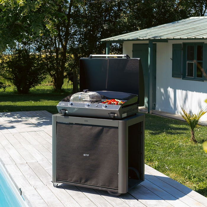 Chariot avec rideau pour plancha, gris cargo, acier galvanisé, ENO Achille