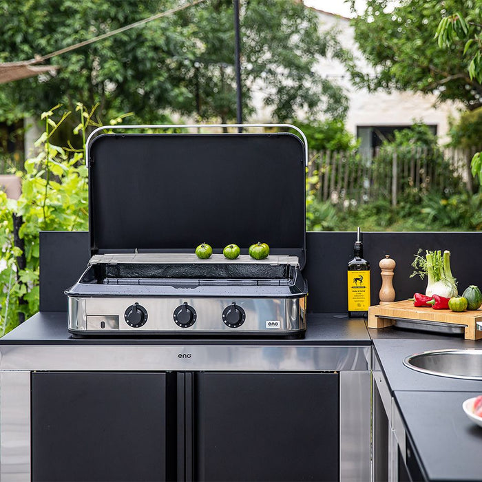 Plancha 3 feux ENOSign, fonte émaillée, acier inoxydable, ENO