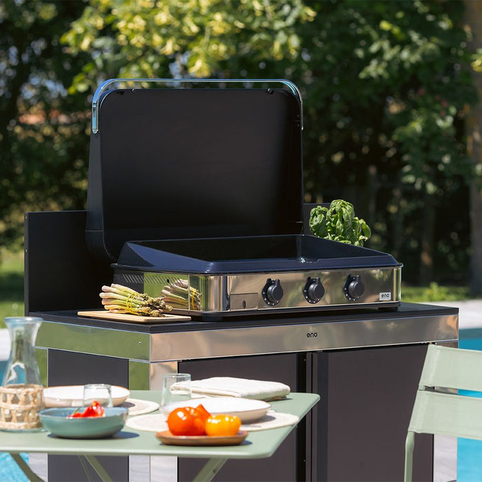 Plancha 3 feux ENOSign, fonte émaillée, acier inoxydable, ENO