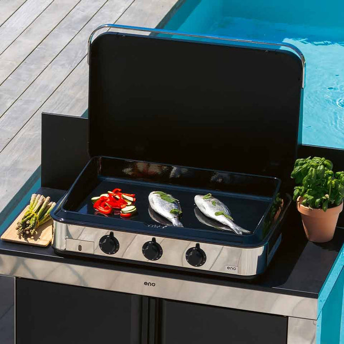 Plancha 3 feux ENOSign, fonte émaillée, acier inoxydable, ENO