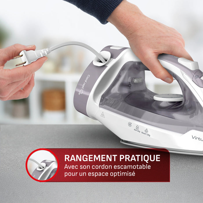 Fer à repasser à vapeur, cordon rétractable, T-fal Virtuo 30