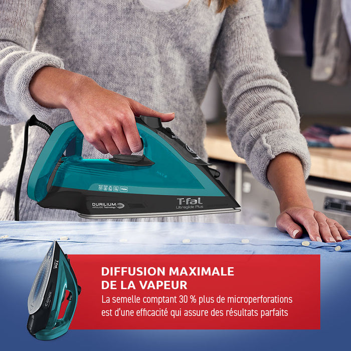 Fer à repasser à vapeur, turquoise, T-fal Ultraglide Plus