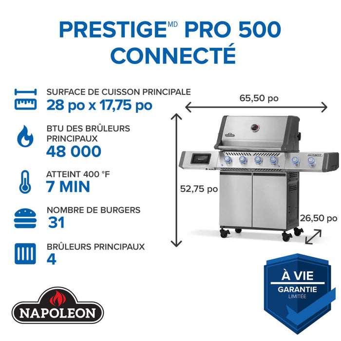 BBQ Prestige PRO 500, connecté, acier inoxydable, Napoléon