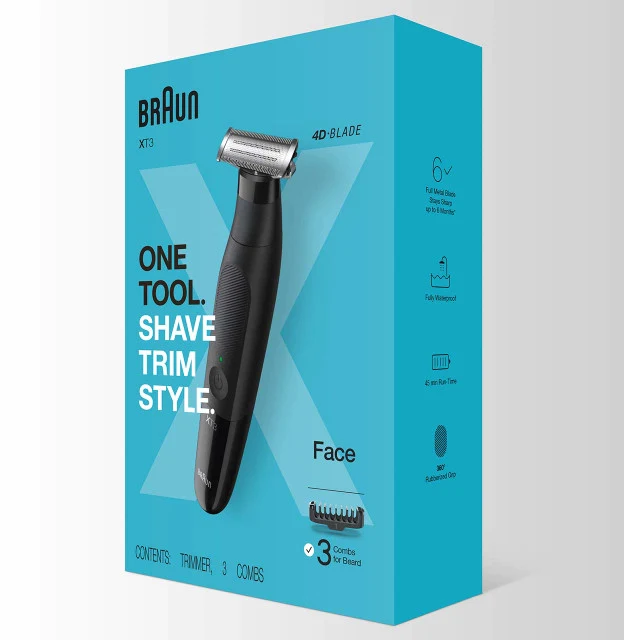 Ensemble de tondeuse hybride pour barbe et visage, pour hommes, Braun Series XT3