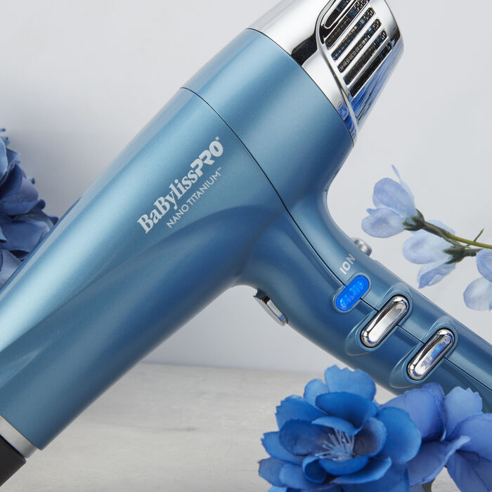 Séchoir à cheveux, ionique, bleu, Babyliss Pro Nano Titanium