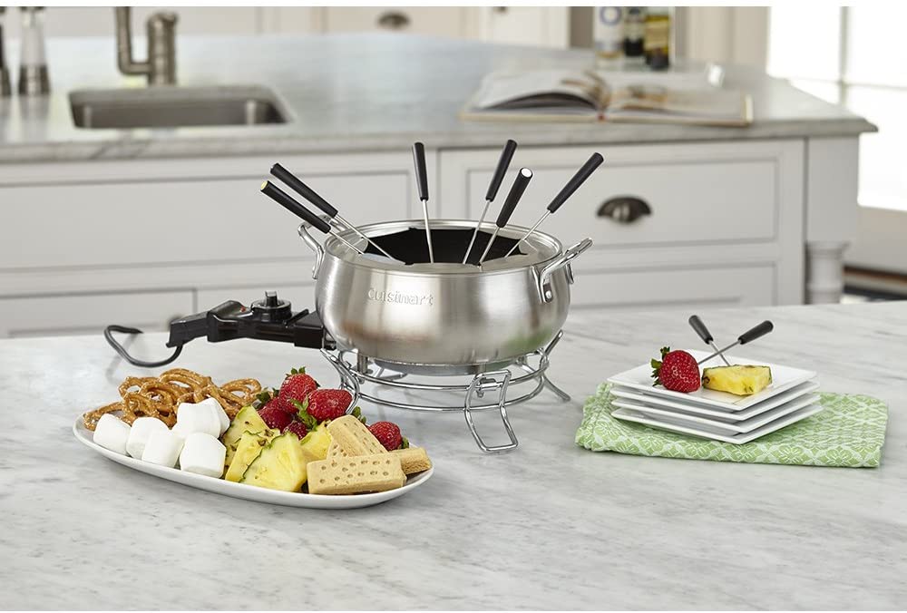 Service à fondue électrique Heritage en acier inoxydable avec 8 fourchettes  à fondue, allant au lave-vaisselle, 3 L