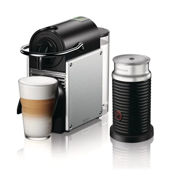 Machine à café Nespresso Pixie avec mousseur à lait, argent, Delonghi