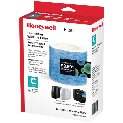 Humidificateur d'air à humidité fraîche Honeywell HEV355C QuietCare,  réservoir facile à nettoyer et à remplir, blanc/bleu, 3,78 L