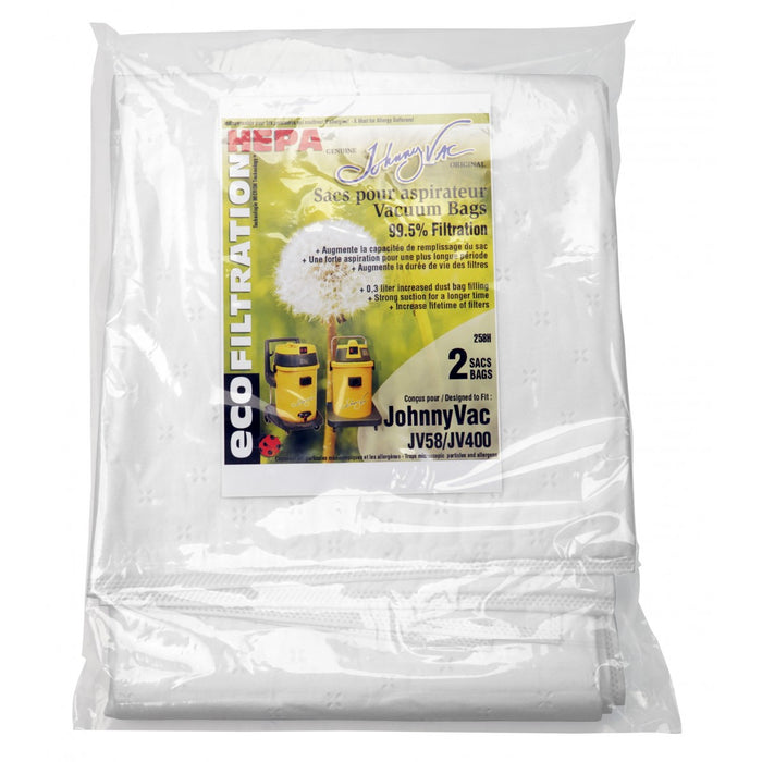 Sacs microfiltre HEPA pour aspirateur Johnny Vac JV400, JV58 et Ghibli AS400, AS580, AS9 (paquet de 2)